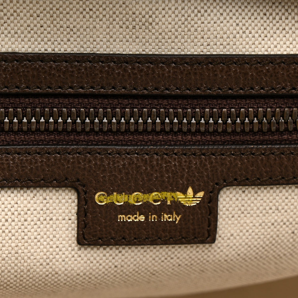 X ADIDAS Canvas Textured Dollar Calfskin Web GG Monogram Trefoil Large Bowling Bag Beige Brown Multicolor