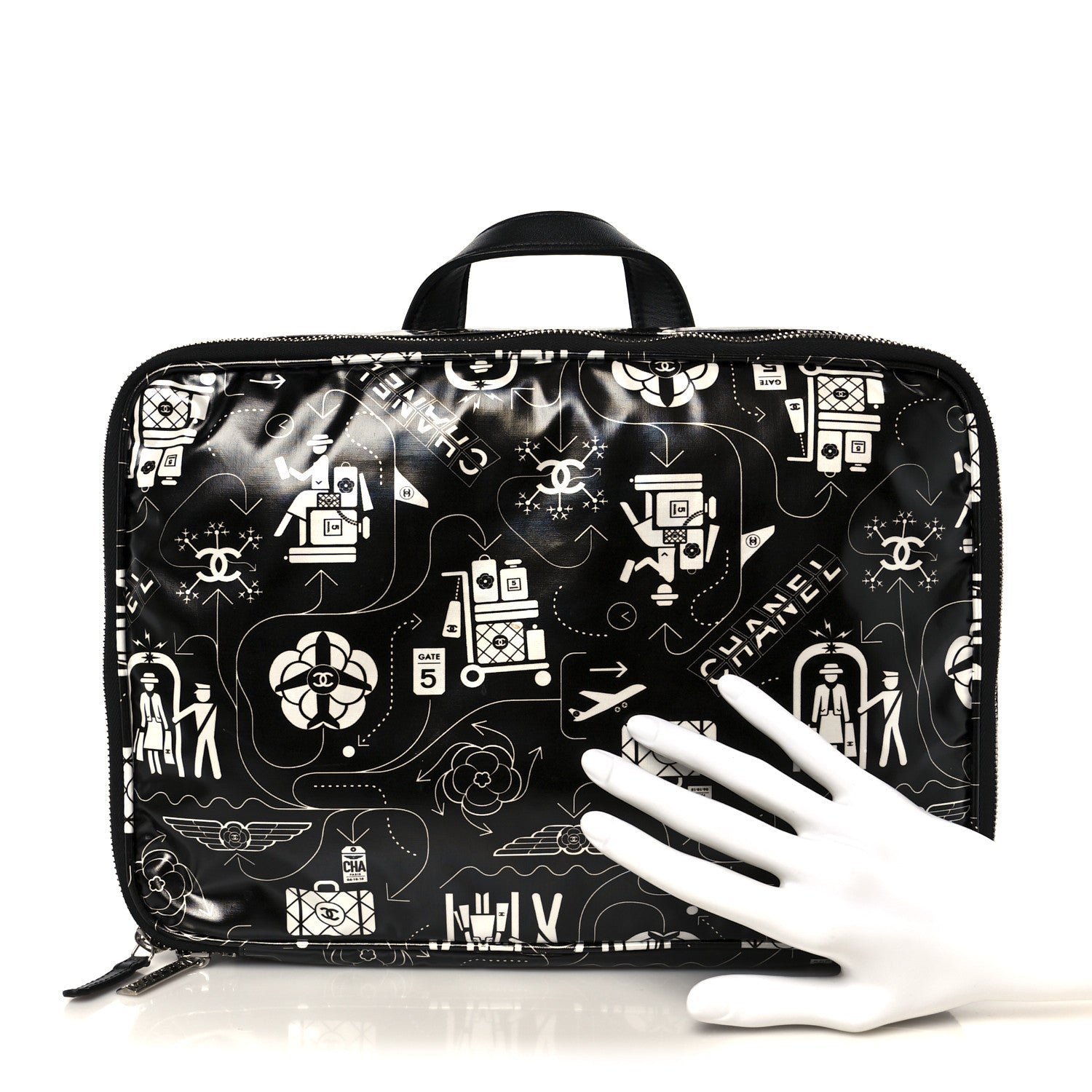Coated Canvas Airline Large Travel Bag Black White