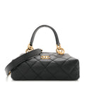 Calfskin Quilted Square Top Handle Vanity Case Black