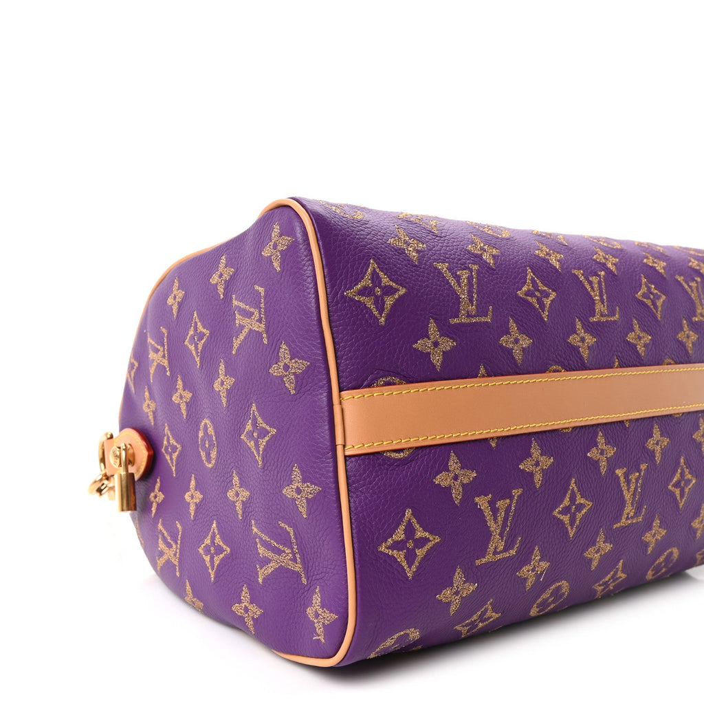 CALFSKIN EMBROIDERED MONOGRAM SPEEDY P9 BANDOULIERE 30 GOLDEN LOTUS PURPLE