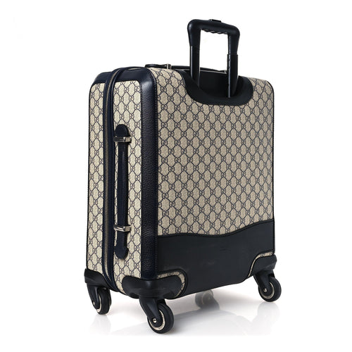 GG SUPREME MONOGRAM TEXTURED DOLLAR CALFSKIN WEB SMALL SAVOY CABIN TROLLEY BEIGE BLUE