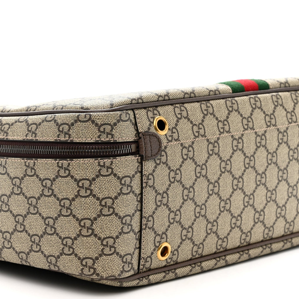 GG SUPREME MONOGRAM TEXTURED DOLLAR CALFSKIN WEB SAVOY SHOE CASE BAG BEIGE EBONY NEW ACERO