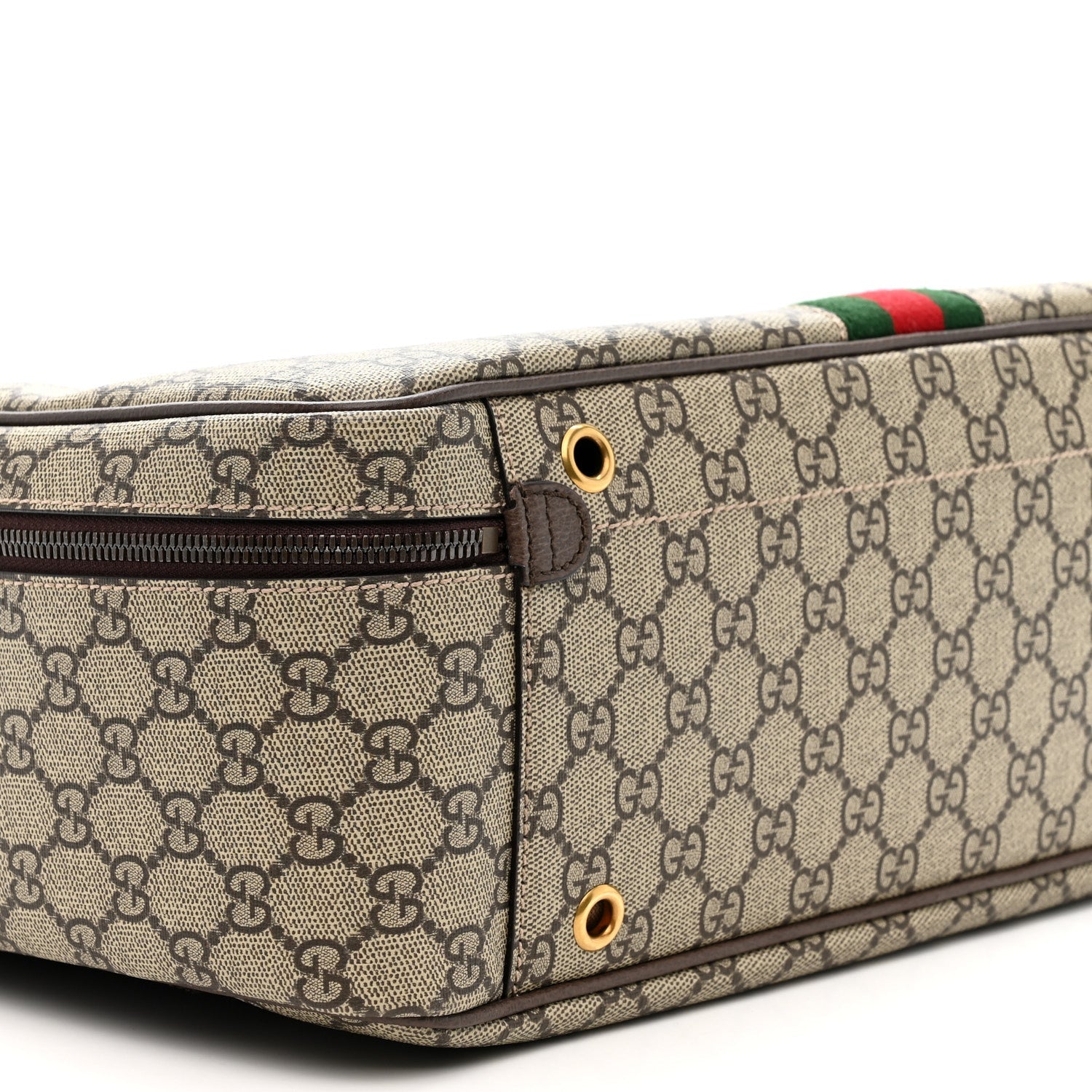 GG SUPREME MONOGRAM TEXTURED DOLLAR CALFSKIN WEB SAVOY SHOE CASE BAG BEIGE EBONY NEW ACERO
