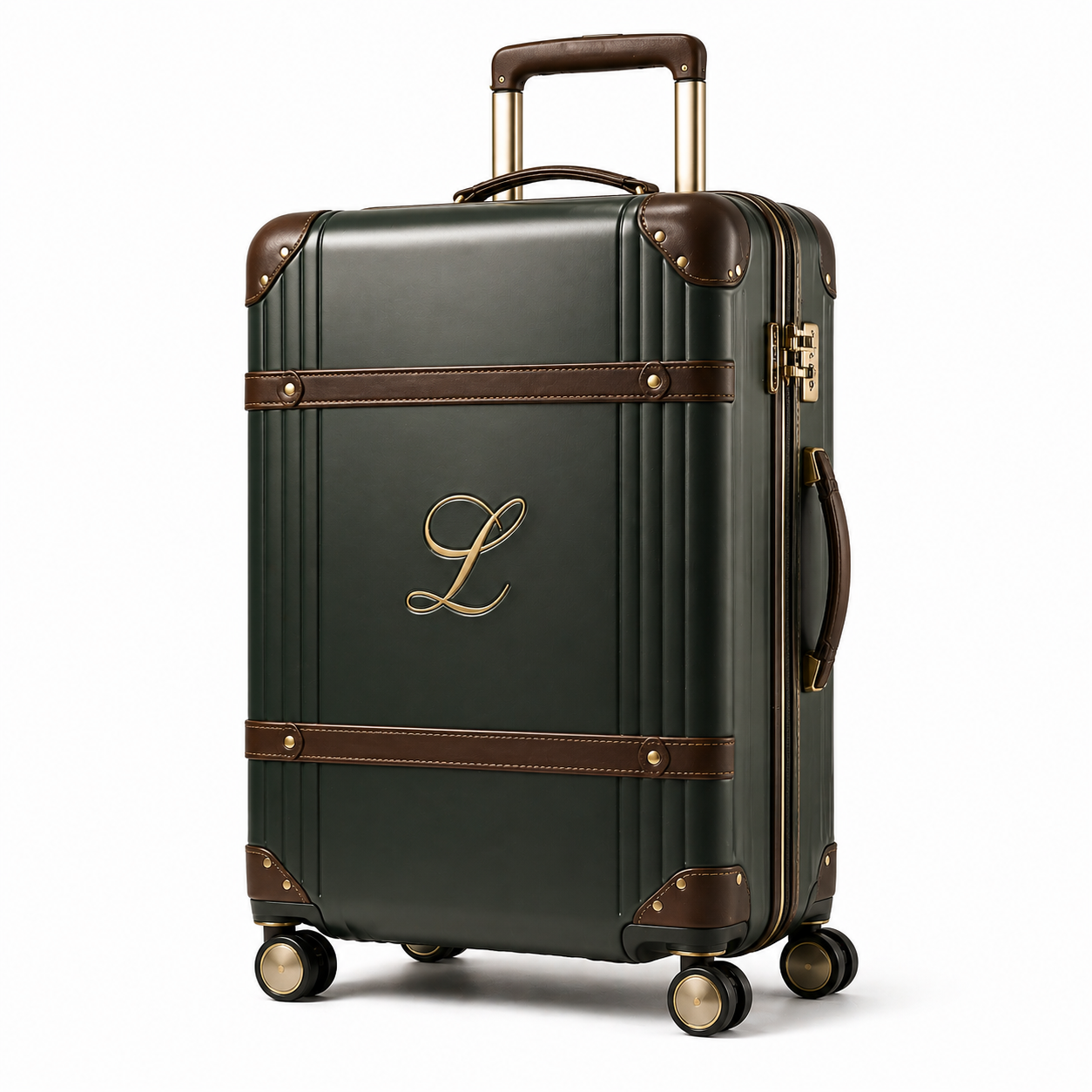 Levira Dark Green & Brown Suitcase